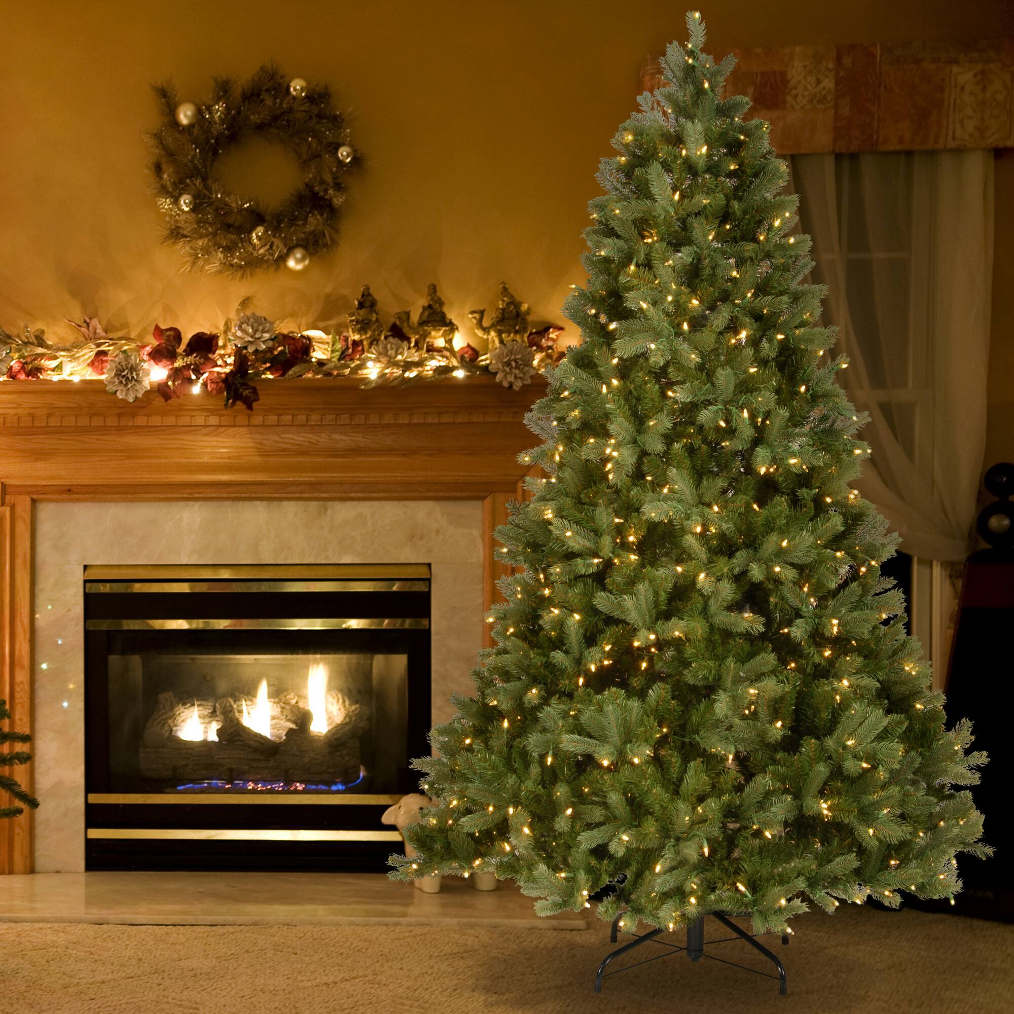 7 Ft. Pre-Lit Feel Real® Downswept Douglas Fir Full Artificial Christmas Tree, Clear Lights